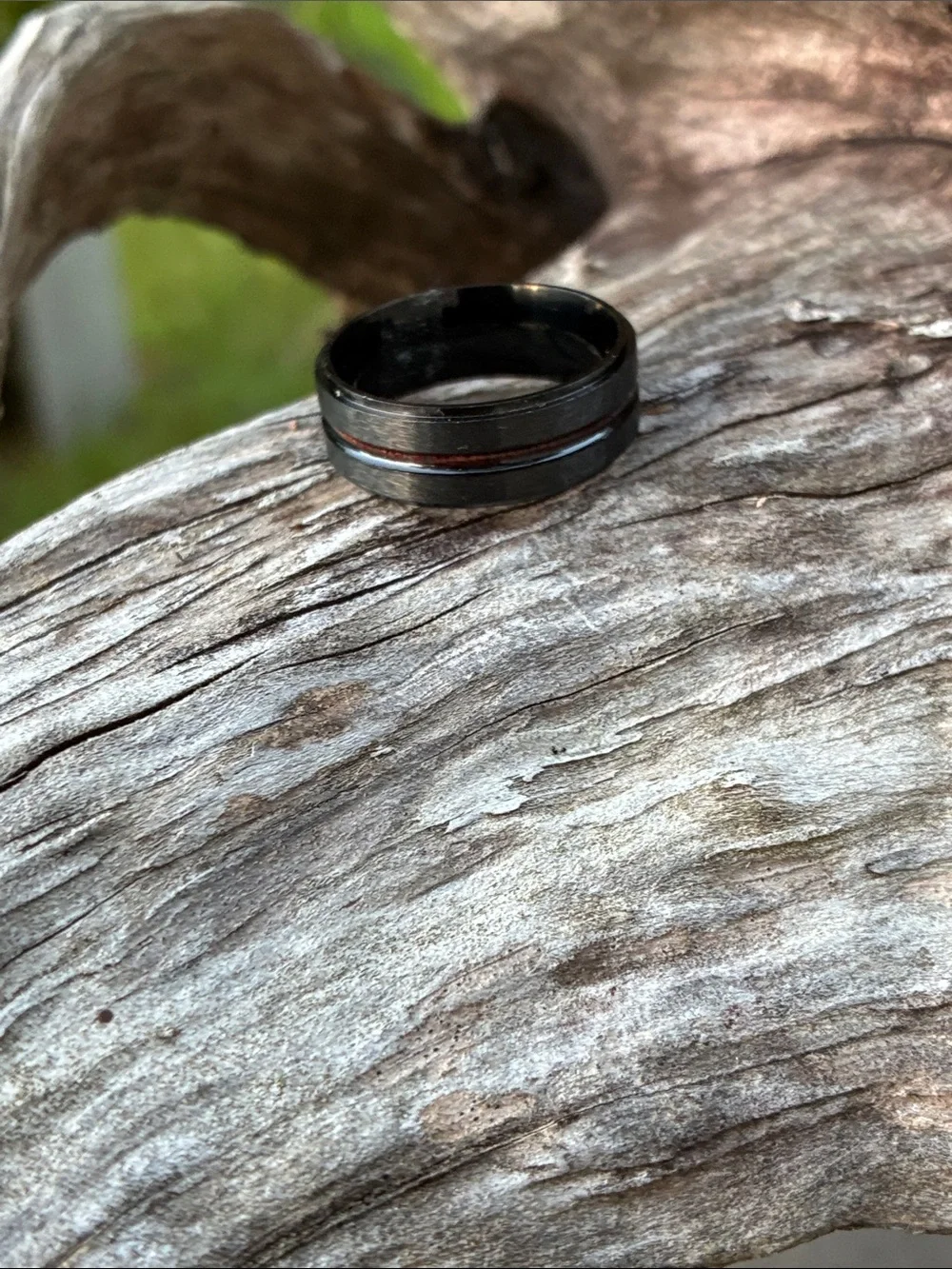 Black Men's Stainless Steel Ring with Subtle Groove